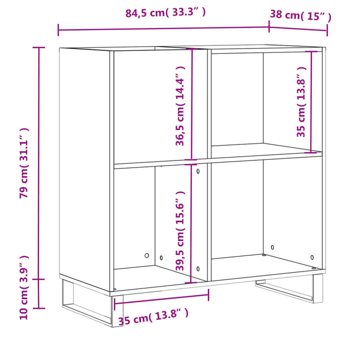 vinylskab 84,5x38x39 cm konstrueret træ sonoma-eg