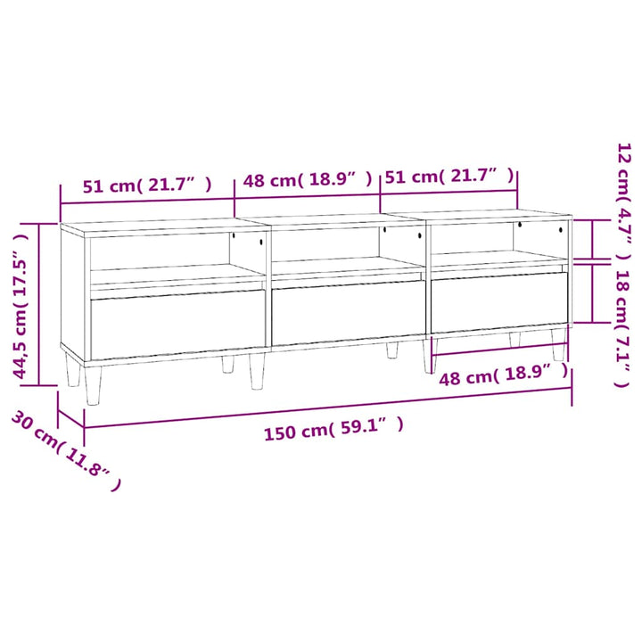 tv-bord 150x30x44,5 cm konstrueret træ sonoma-eg