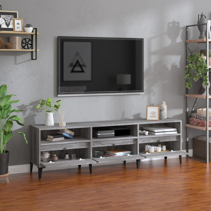 tv-bord 150x30x44,5 cm konstrueret træ grå sonoma-eg