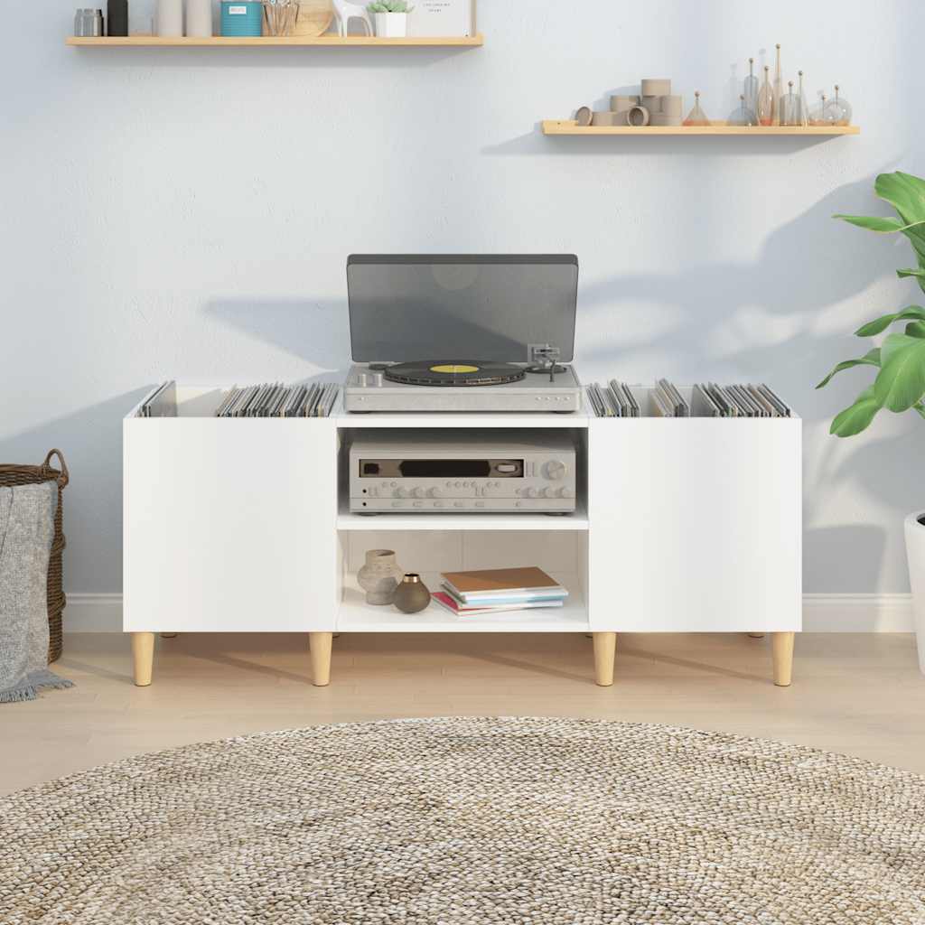 vinylskab 121x38x48 cm konstrueret træ hvid højglans