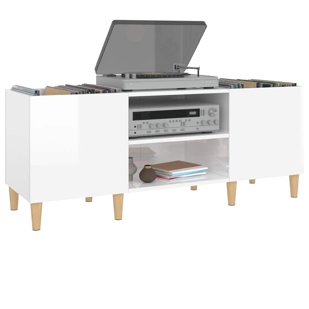 vinylskab 121x38x48 cm konstrueret træ hvid højglans