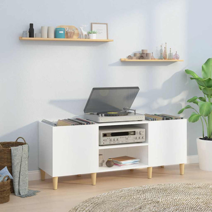 vinylskab 121x38x48 cm konstrueret træ hvid højglans