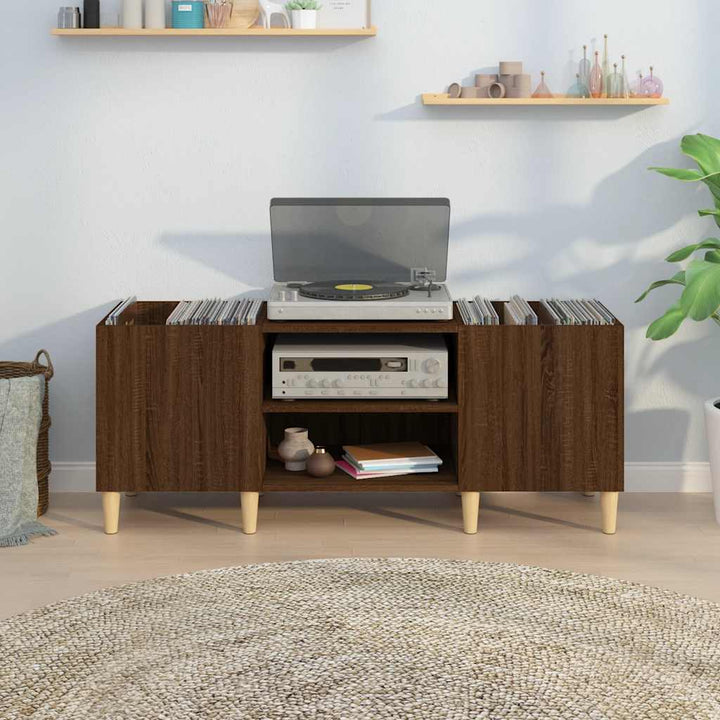 vinylskab 121x38x48 cm konstrueret træ brun egetræsfarve