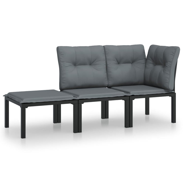 loungesæt til haven 3 dele polyrattan sort og grå