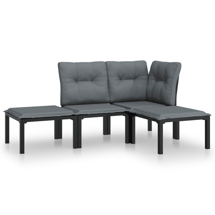 loungesæt til haven 4 dele polyrattan sort og grå