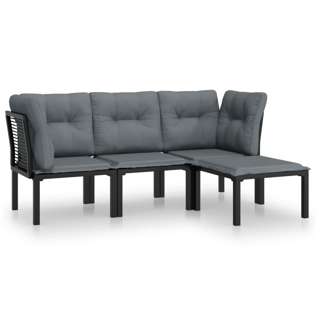 loungesæt til haven 4 dele polyrattan sort og grå
