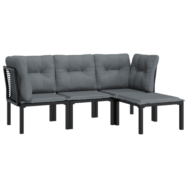 loungesæt til haven 4 dele polyrattan sort og grå