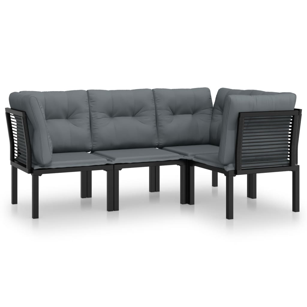 loungesæt til haven 4 dele polyrattan sort og grå