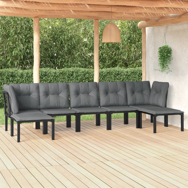 loungesæt til haven 7 dele polyrattan sort og grå