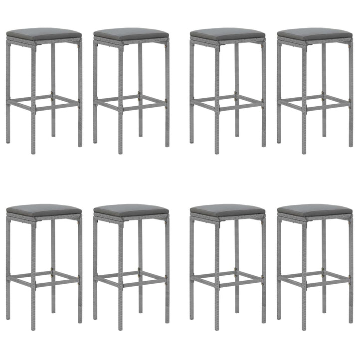 barsæt til haven 9 dele med hynder polyrattan grå