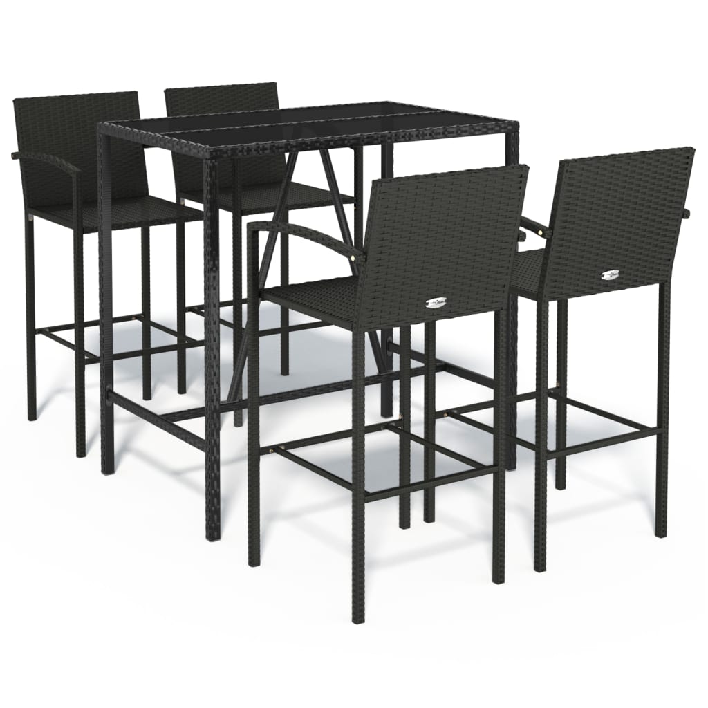 barsæt til haven 5 dele polyrattan sort