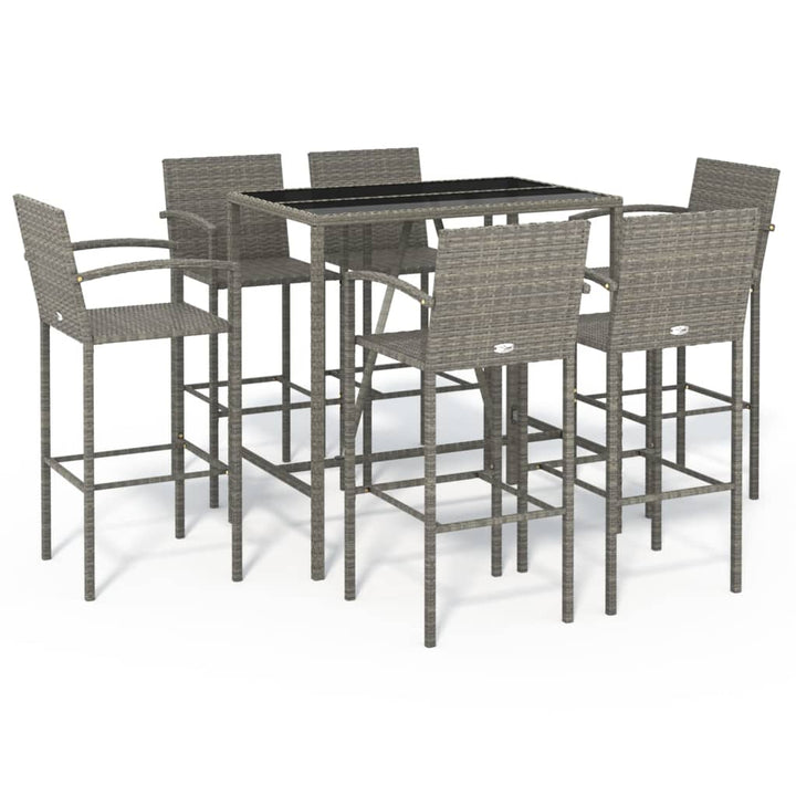 barsæt til haven 7 dele polyrattan grå