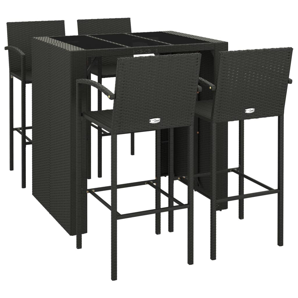 barsæt til haven 5 dele polyrattan sort