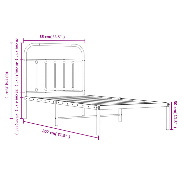 sengeramme med sengegavl 80x200 cm metal sort