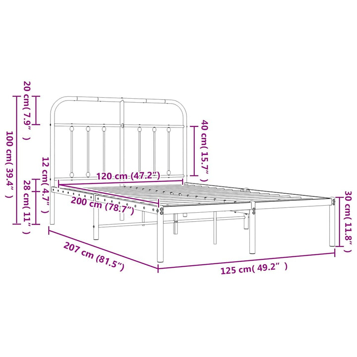 sengeramme med sengegavl 120x200 cm metal sort
