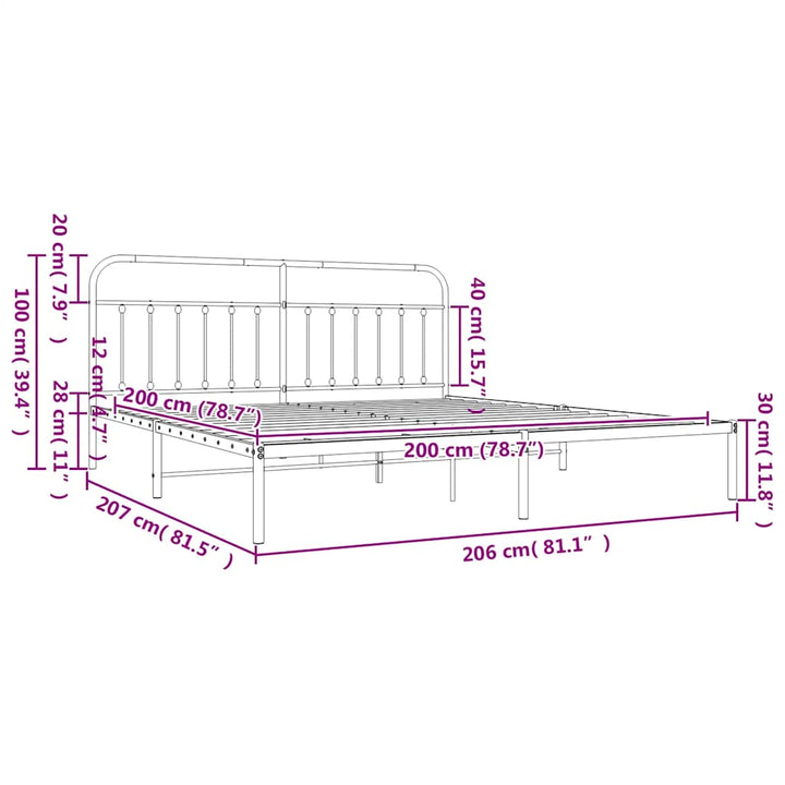 sengeramme med sengegavl 200x200 cm metal sort