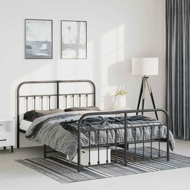 sengeramme med sengegavl og fodgærde 135x190 cm metal sort