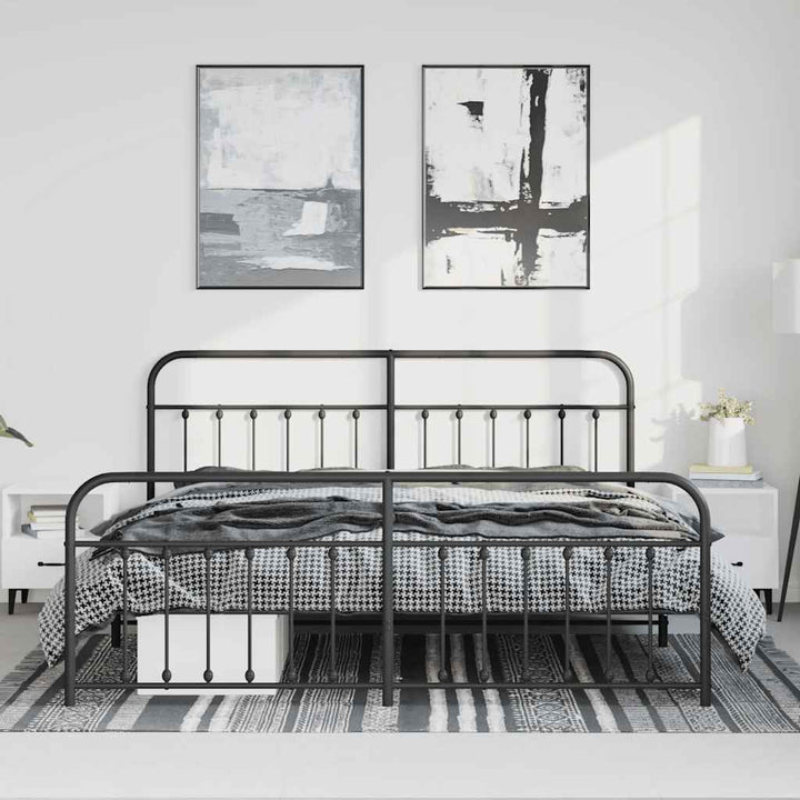 sengeramme med sengegavl og fodgærde 183x213 cm metal sort