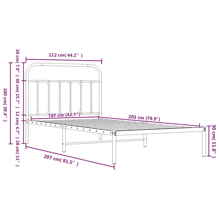 sengeramme med sengegavl 107x203 cm metal hvid