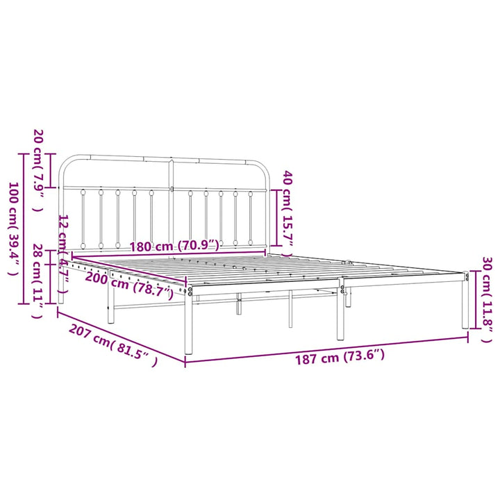 sengeramme med sengegavl 180x200 cm metal hvid
