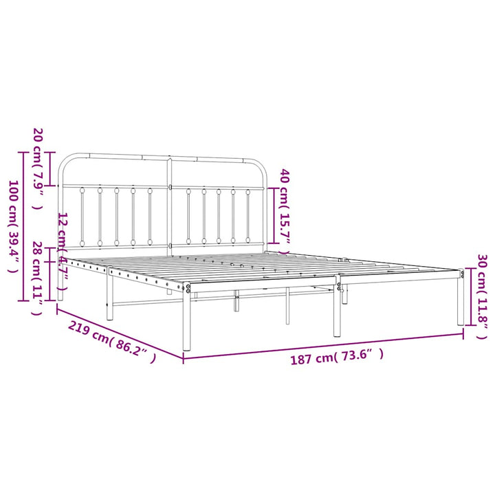 sengeramme med sengegavl 183x213 cm metal hvid