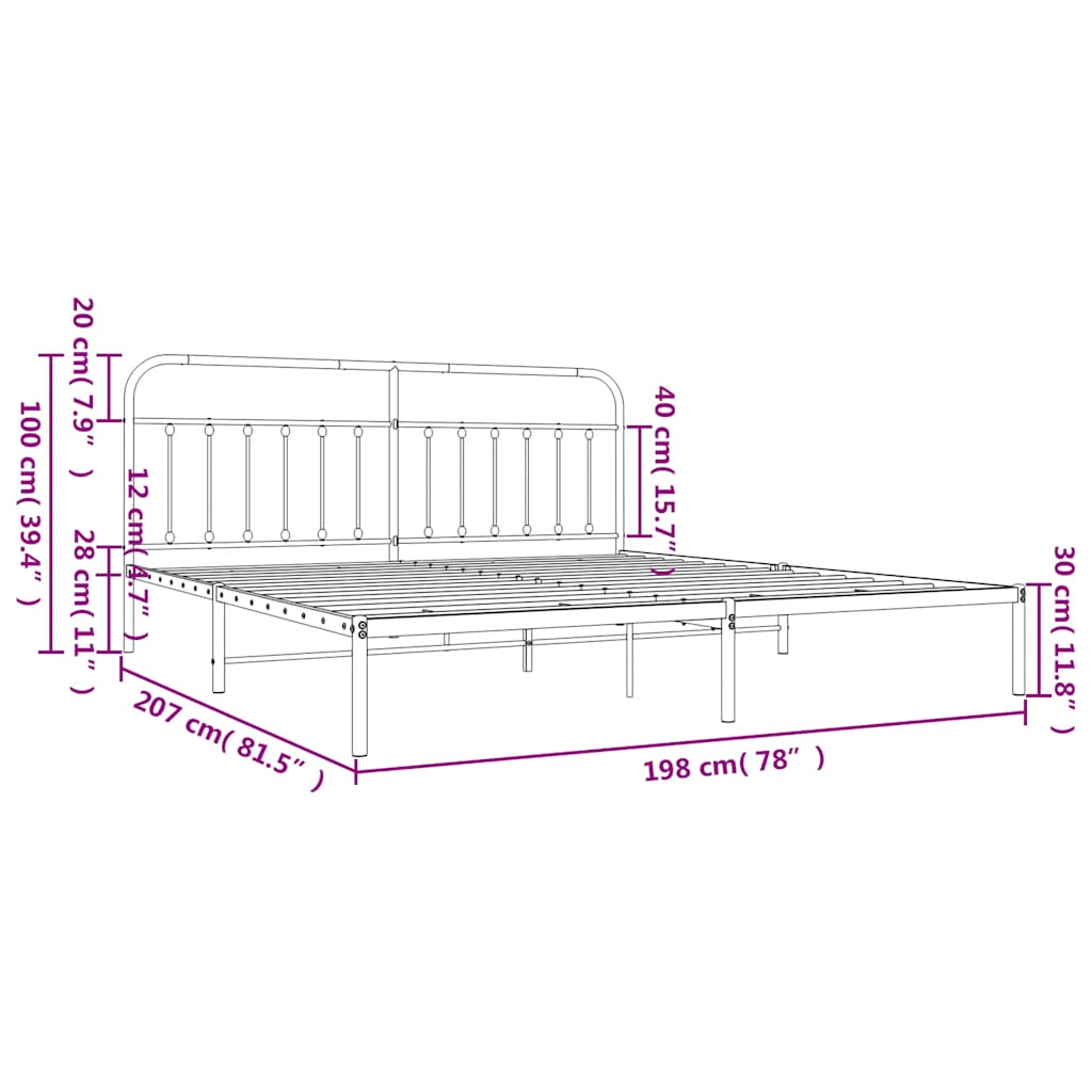 sengeramme med sengegavl 193x203 cm metal hvid