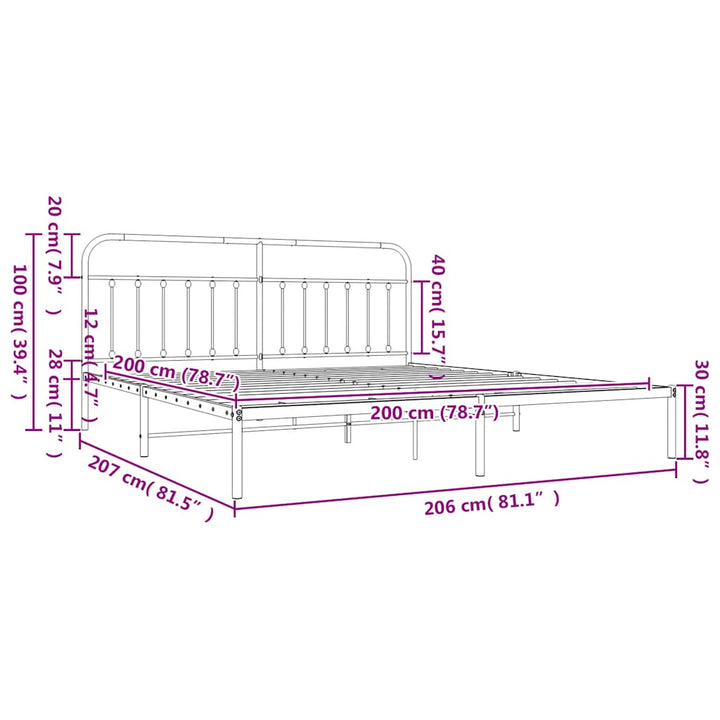 sengeramme med sengegavl 200x200 cm metal hvid