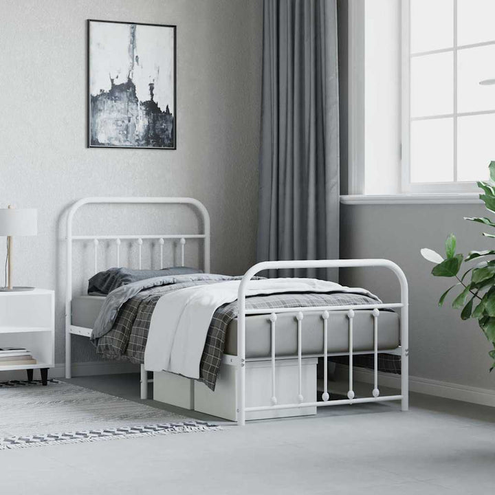 sengeramme med sengegavl og fodgærde 90x190 cm metal hvid