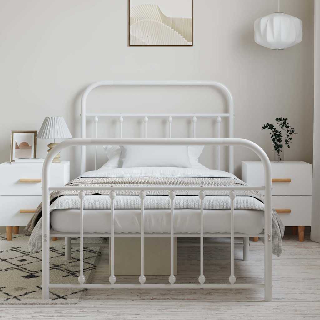 sengeramme med sengegavl og fodgærde 100x190 cm metal hvid