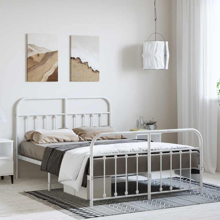 sengeramme med sengegavl og fodgærde 135x190 cm metal hvid