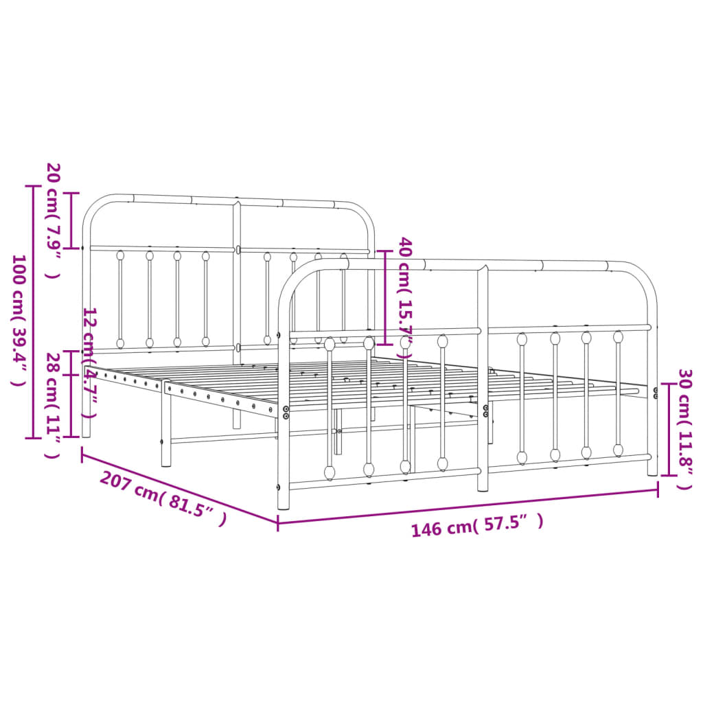 sengeramme med sengegavl og fodgærde 140x200 cm metal hvid