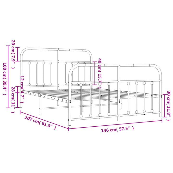 sengeramme med sengegavl og fodgærde 140x200 cm metal hvid