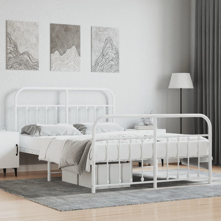 sengeramme med sengegavl og fodgærde 140x200 cm metal hvid