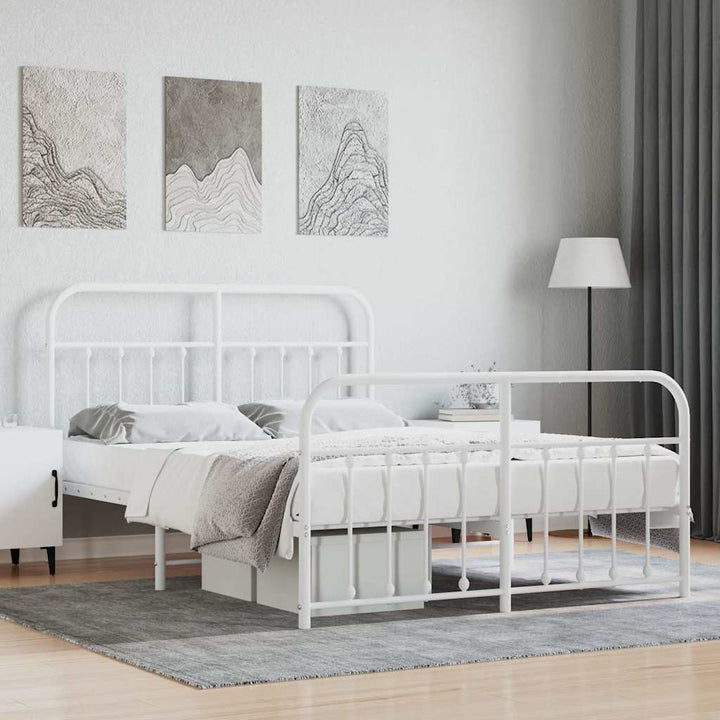 sengeramme med sengegavl og fodgærde 140x200 cm metal hvid