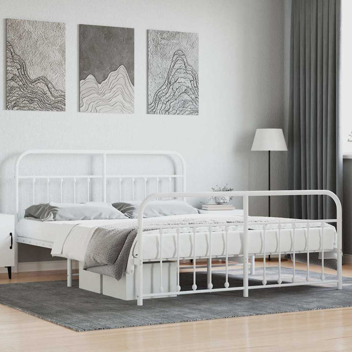 sengeramme med sengegavl og fodgærde 160x200 cm metal hvid