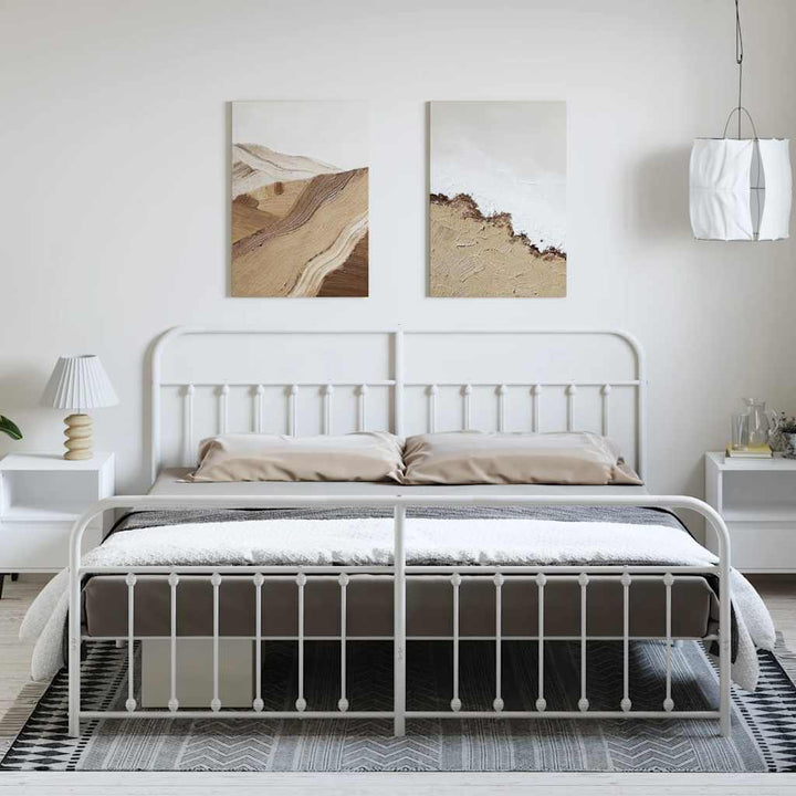 sengeramme med sengegavl og fodgærde 183x213 cm metal hvid