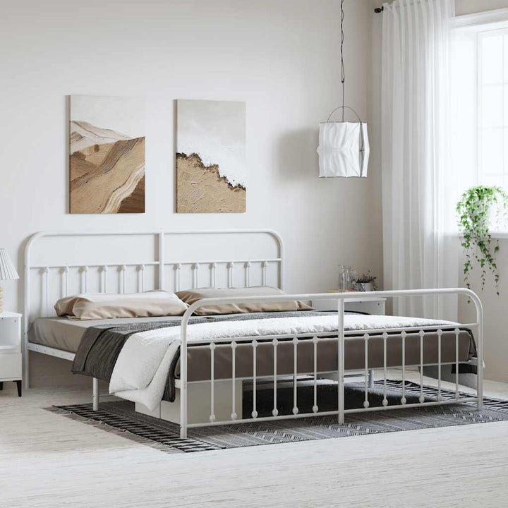 sengeramme med sengegavl og fodgærde 183x213 cm metal hvid