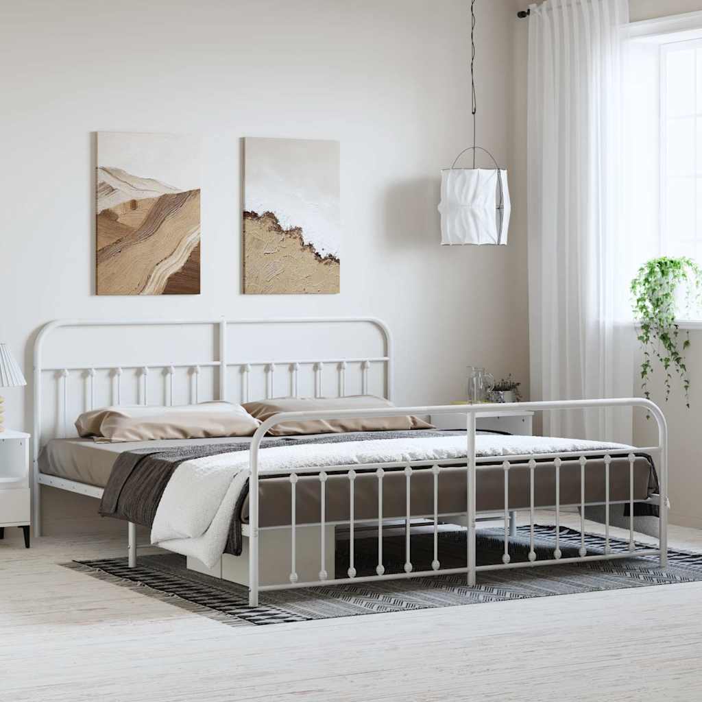 sengeramme med sengegavl og fodgærde 193x203 cm metal hvid