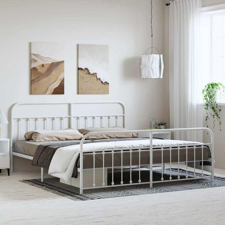 sengeramme med sengegavl og fodgærde 193x203 cm metal hvid