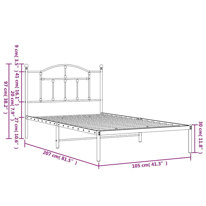 sengeramme med sengegavl 100x200 cm metal sort