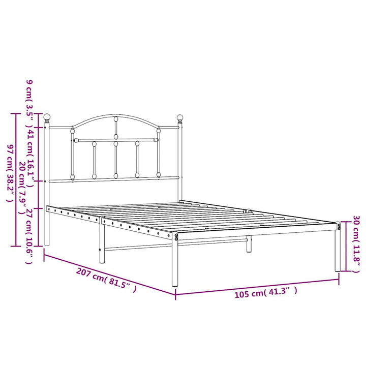 sengeramme med sengegavl 100x200 cm metal sort