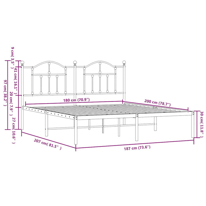 sengeramme med sengegavl 180x200 cm metal sort