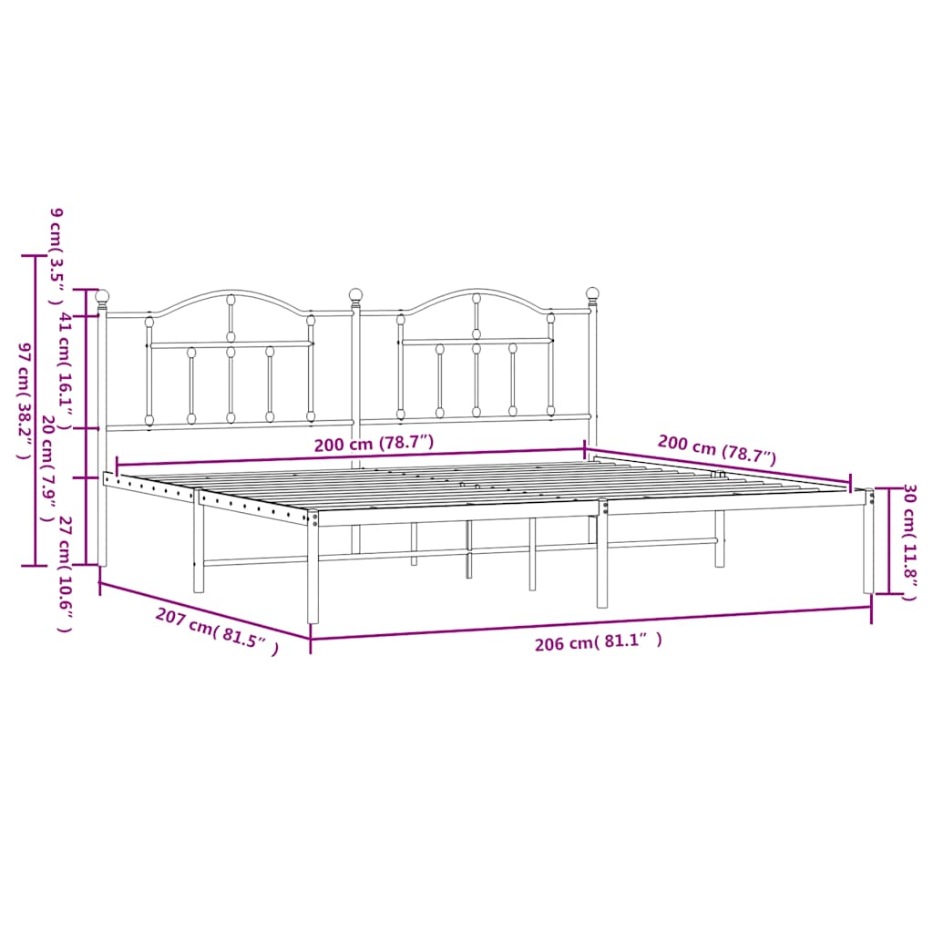 sengeramme med sengegavl 200x200 cm metal sort