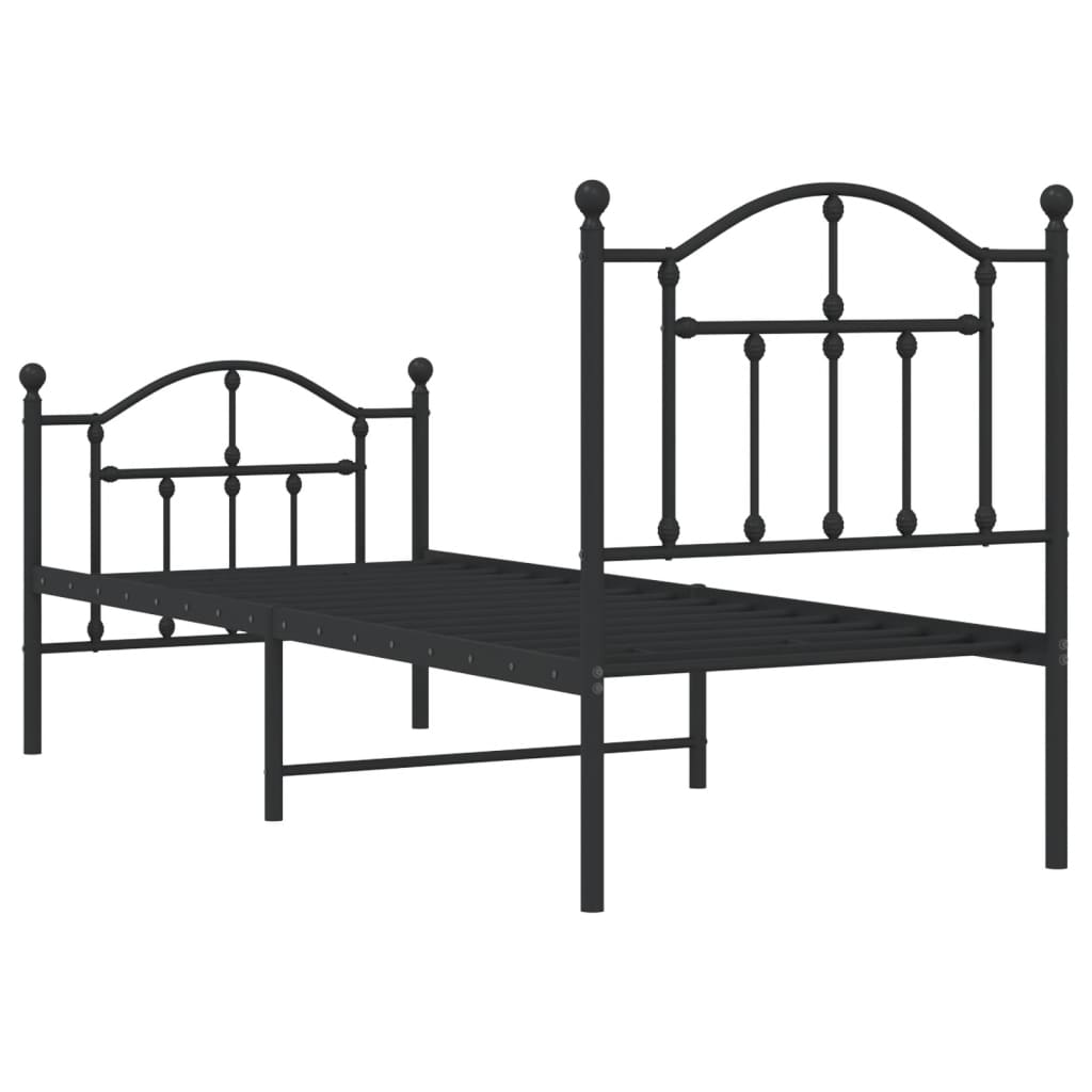 sengeramme med sengegavl og fodgærde 75x190 cm metal sort