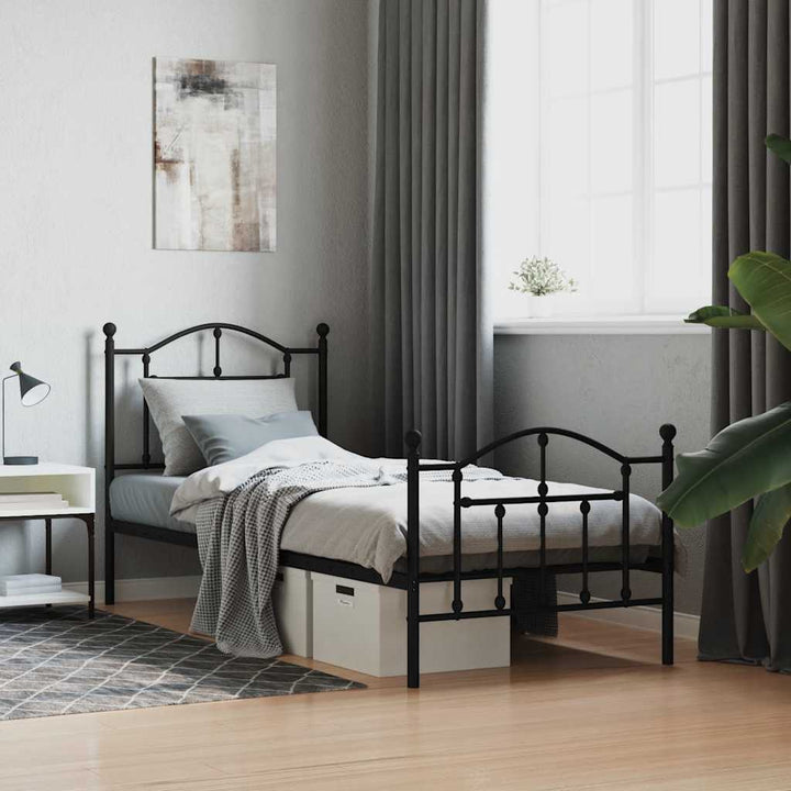 sengeramme med sengegavl og fodgærde 90x200 cm metal sort