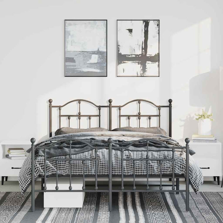 sengeramme med sengegavl og fodgærde 135x190 cm metal sort