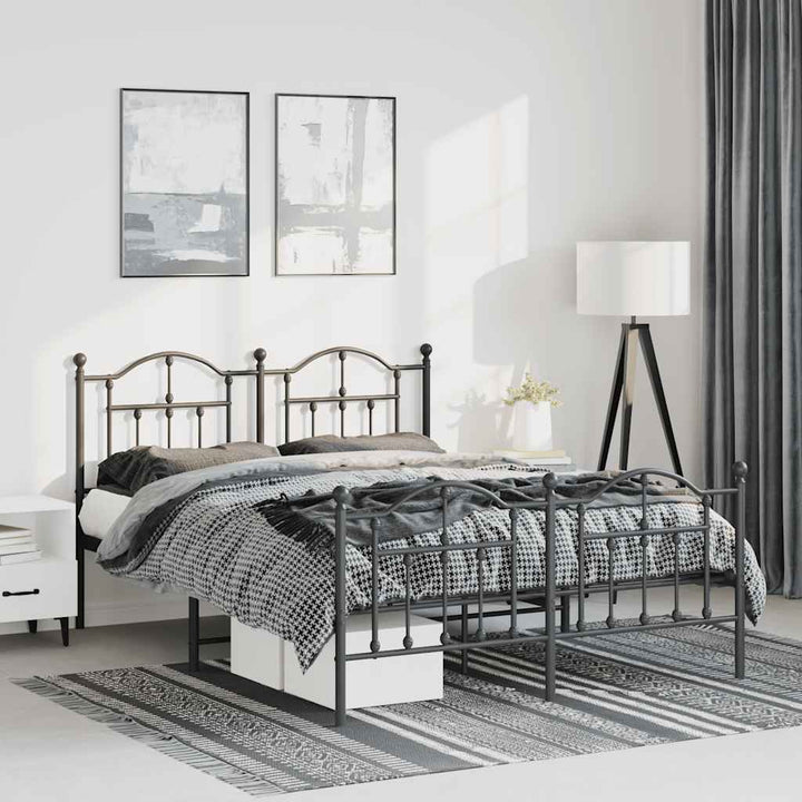 sengeramme med sengegavl og fodgærde 135x190 cm metal sort
