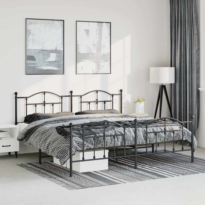 sengeramme med sengegavl og fodgærde 183x213 cm metal sort