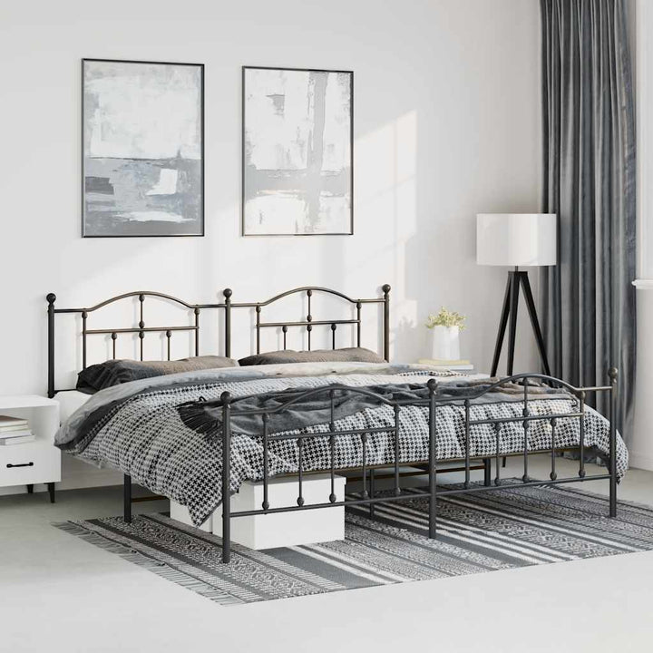 sengeramme med sengegavl og fodgærde 193x203 cm metal sort