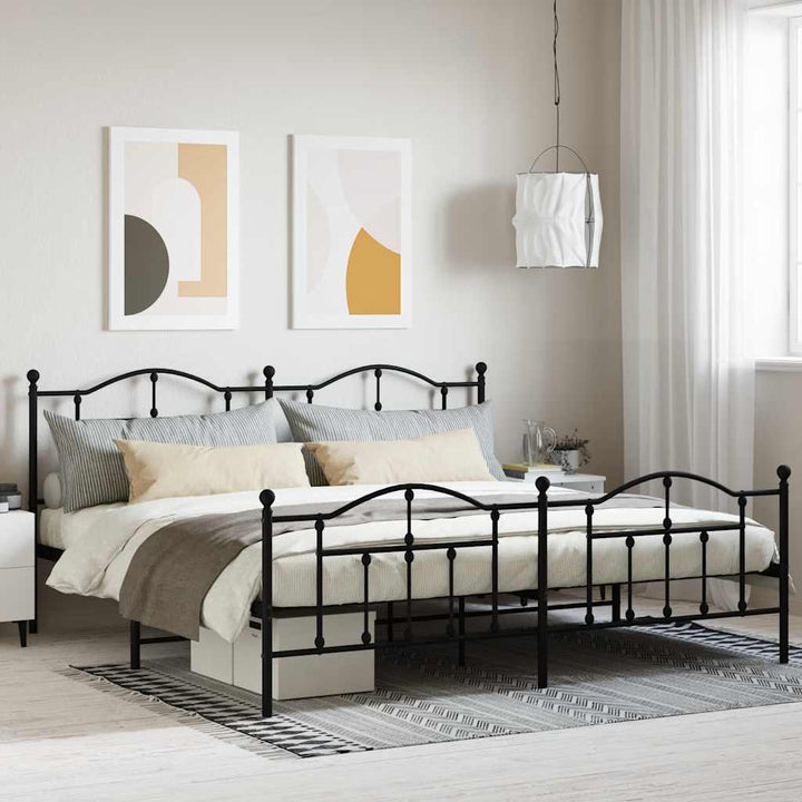 sengeramme med sengegavl og fodgærde 200x200 cm metal sort